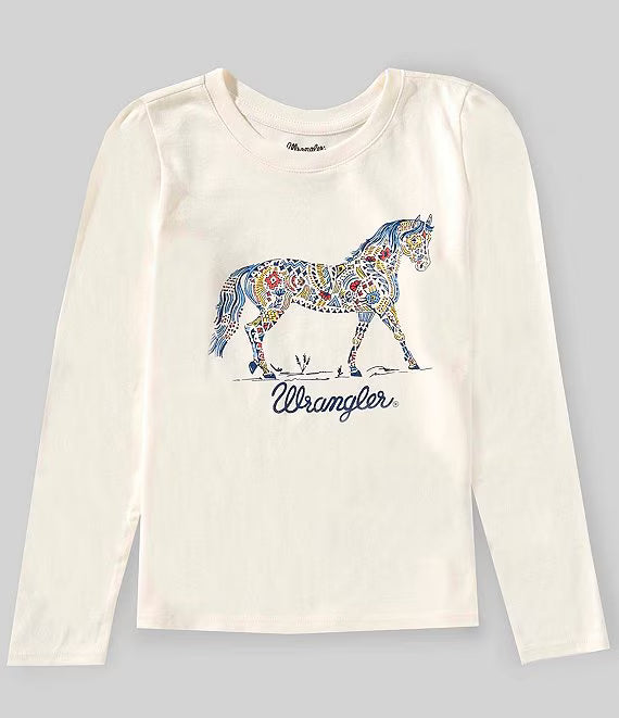 Wrangler Girls Long Sleeve White Western Graphic Tee
