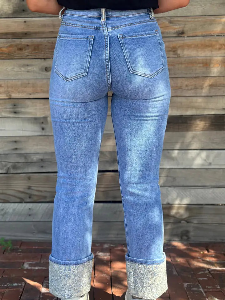 Kreek Embroidered Cuffed Jeans