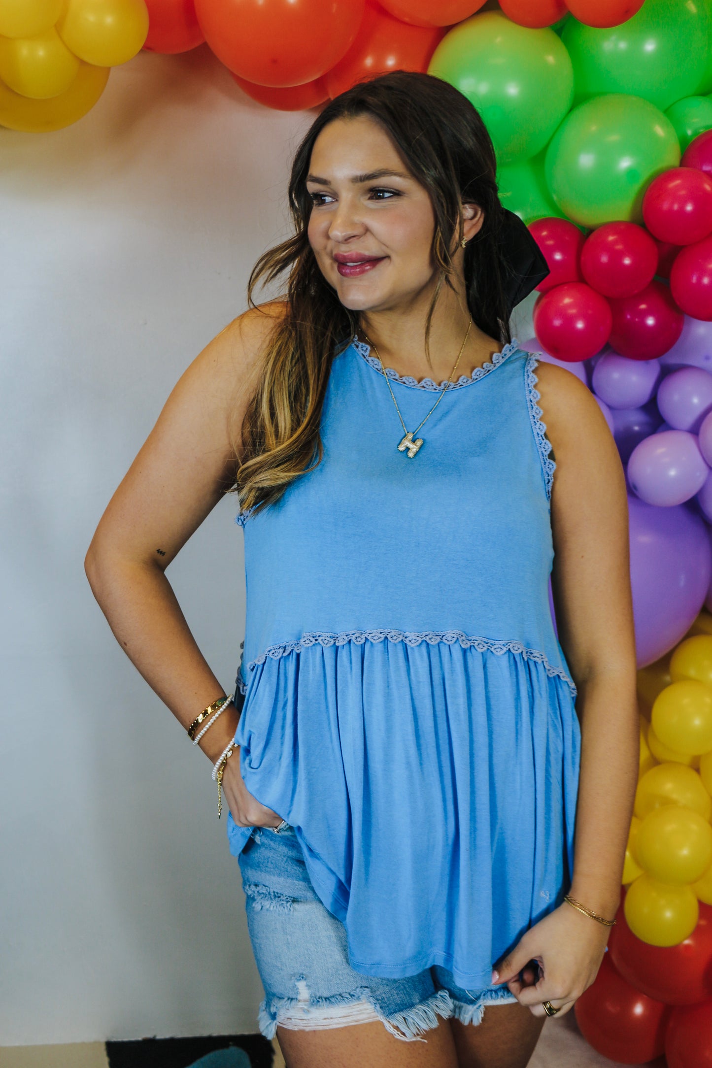 Full Of Charm Pacific Blue Babydoll Tank