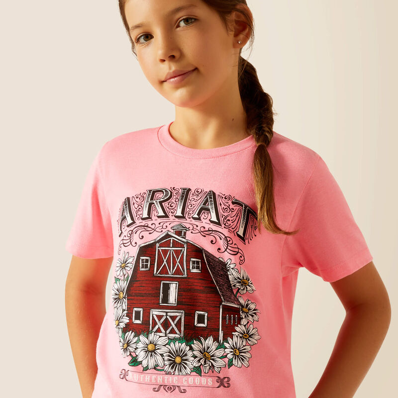 Ariat Girls Floral Farm T-Shirt- Pink Ice