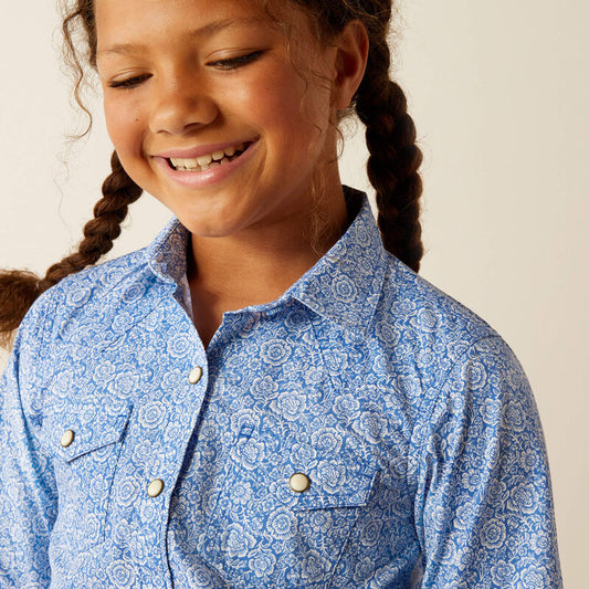 Ariat Girl's Shannon Blue Calico Floral Print Long Sleeve Shirt