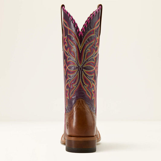 Ariat Women's Showdown Western Broad Square Toe Boot - Dark Tan / Purple