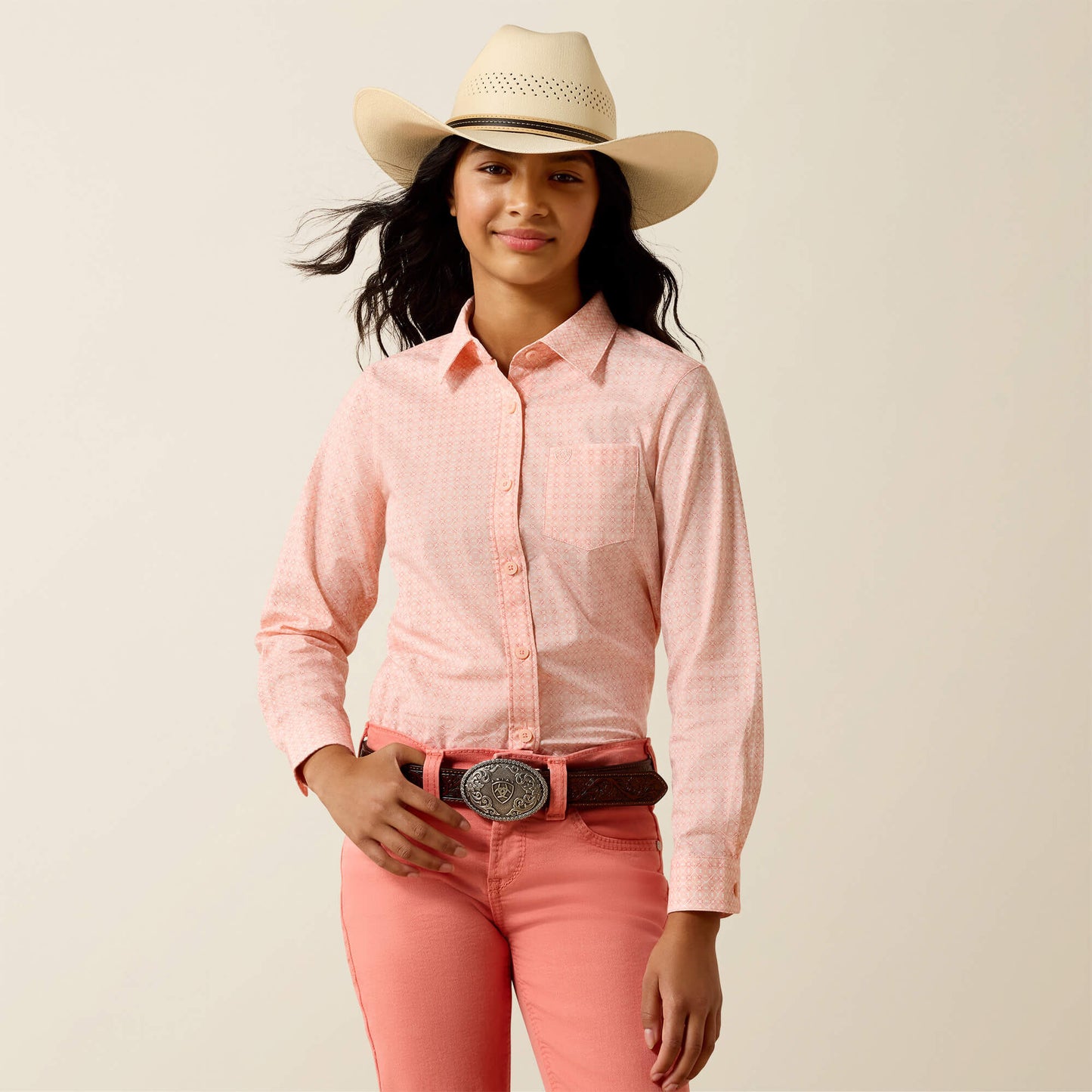 Ariat Girls Peach Kirby Long Sleeve Shirt