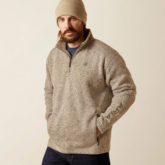 Ariat Men's Beige Caldwell Logo 1/4 Zip Sweater