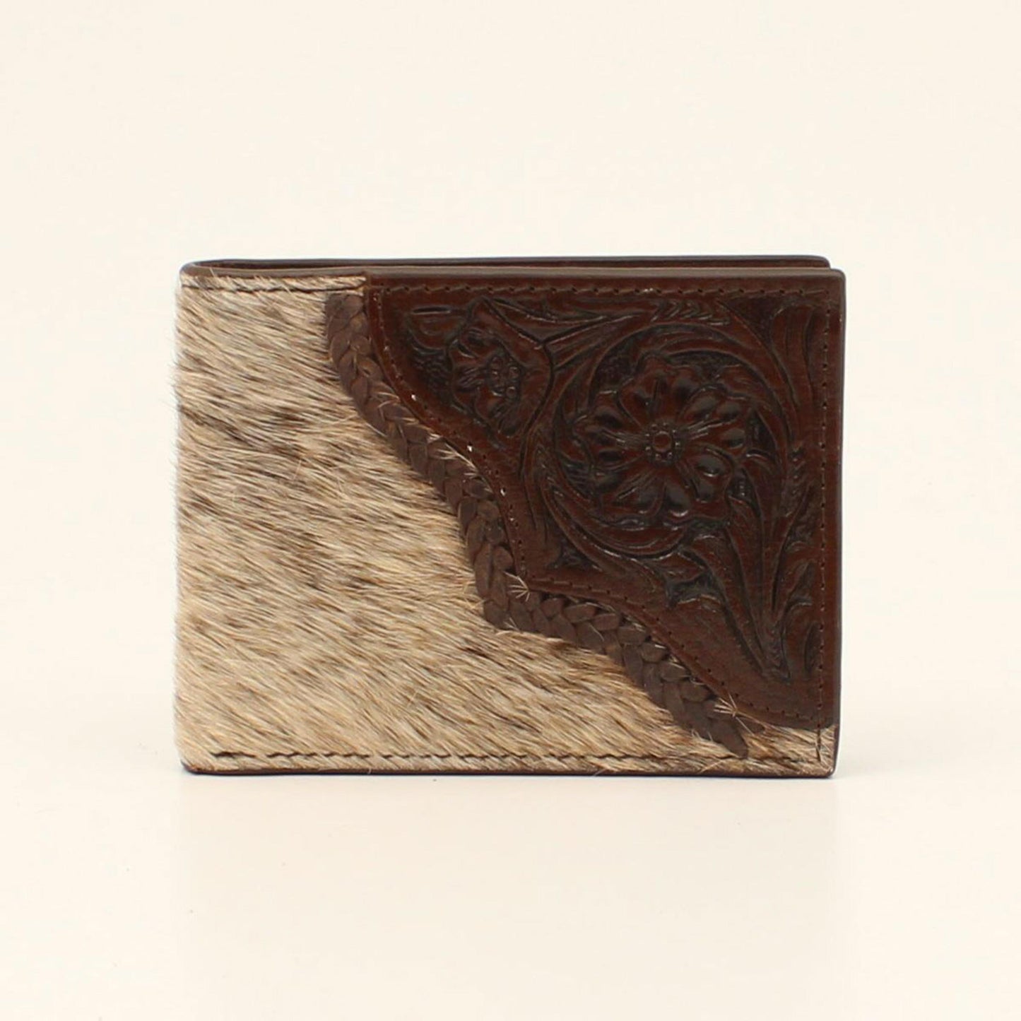 Nocona Men's Bifold Calf Hair Tooled Edge Brown Wallet