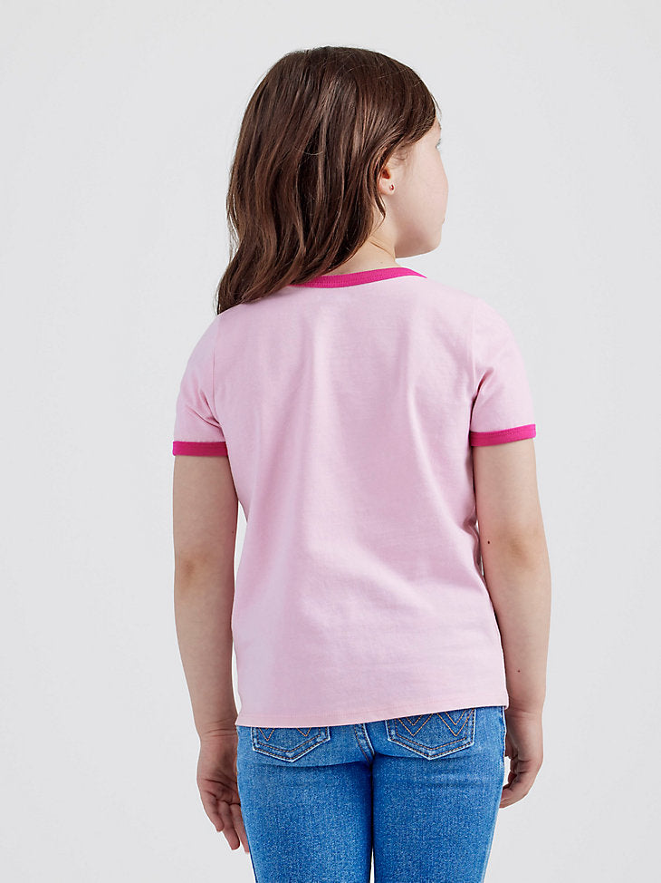 Wrangler x Barbie Girl's Rainbow Ringer Tee in Orchid Pink