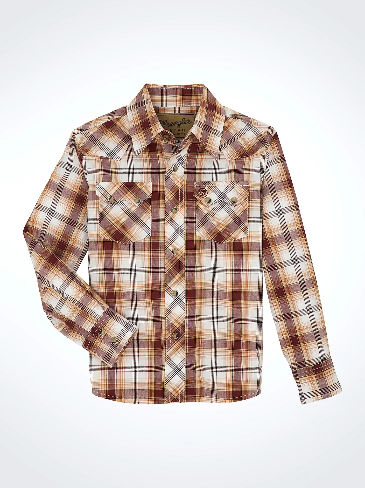 Wrangler Boy's Classic Brown Retro Western Snap Plaid Shirt