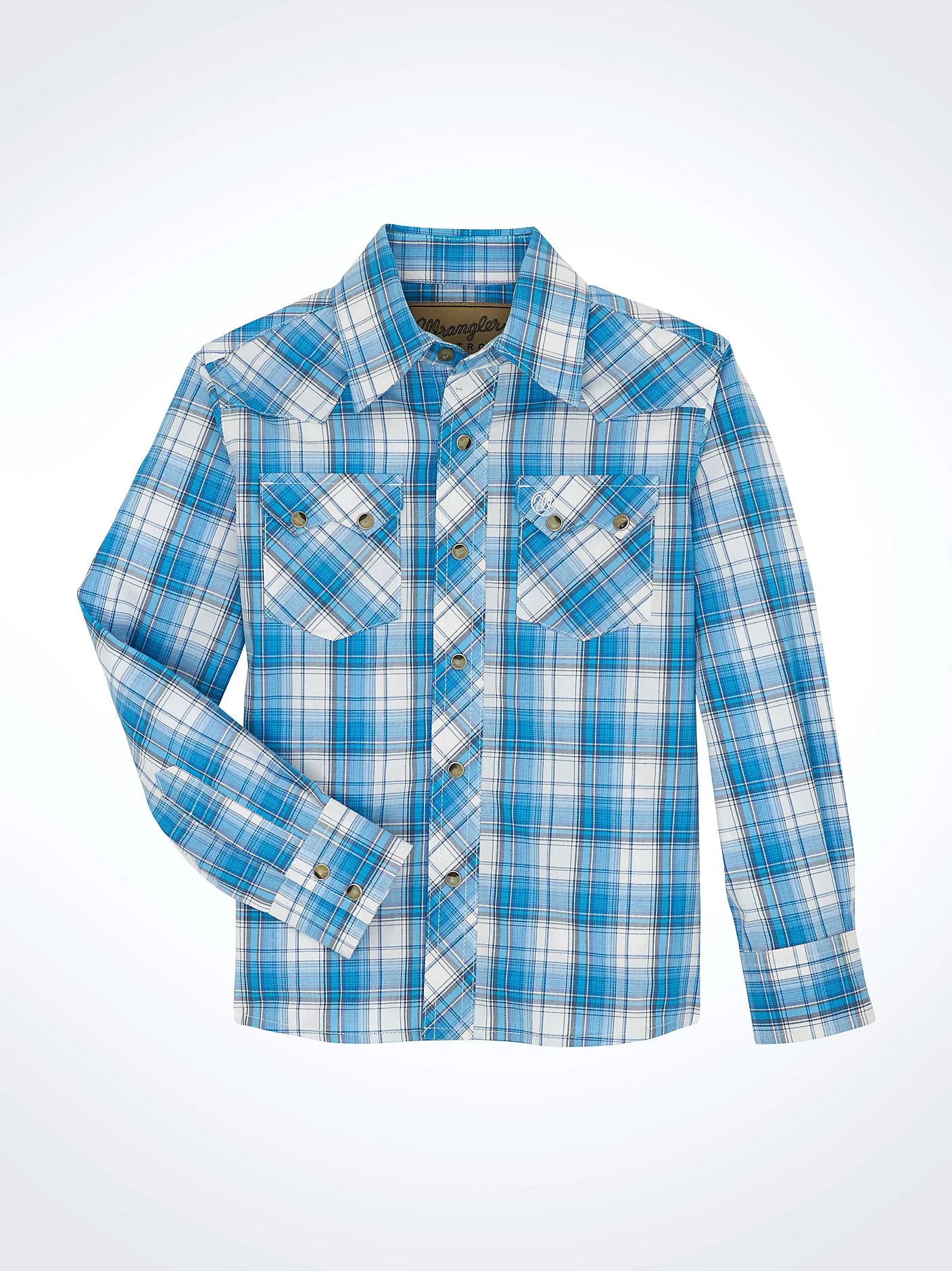 Wrangler Boy's Lark Blue Retro Western Snap Plaid Shirt