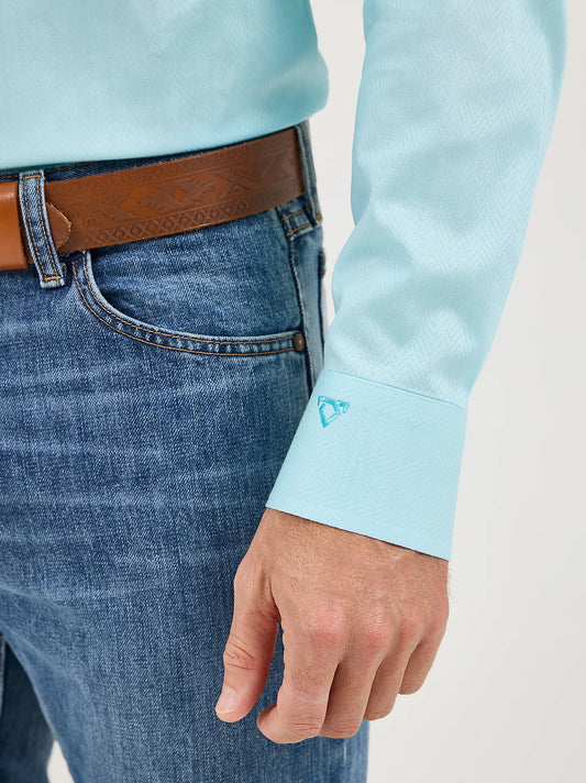Wrangler Men's Aqua Cody Johnson One Pocket Button Down Shirt
