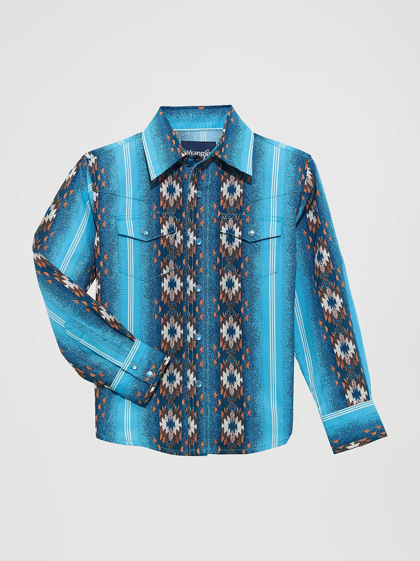 Wrangler Boy's Checotah Sea Salt Blue Western Snap Shirt