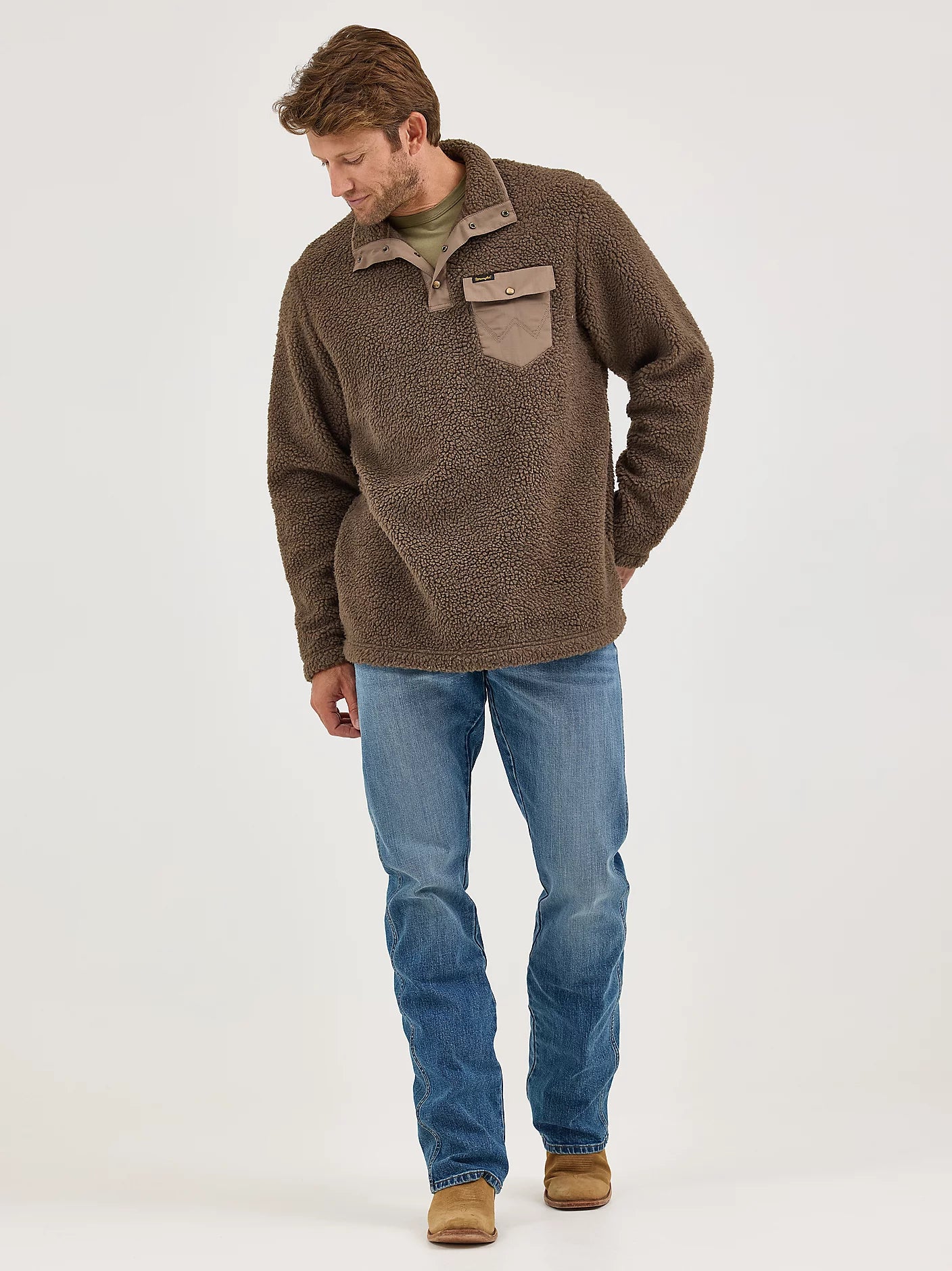 Wrangler Men's Chocolate Chip Quarter Snap Sherpa Pullover