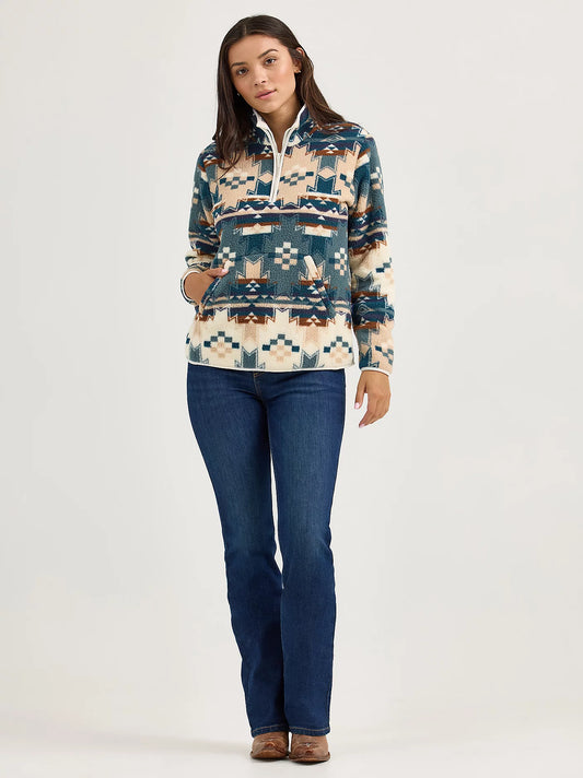 Wrangler Retro Dusty Blue Quarter-Zip Sherpa Pullover