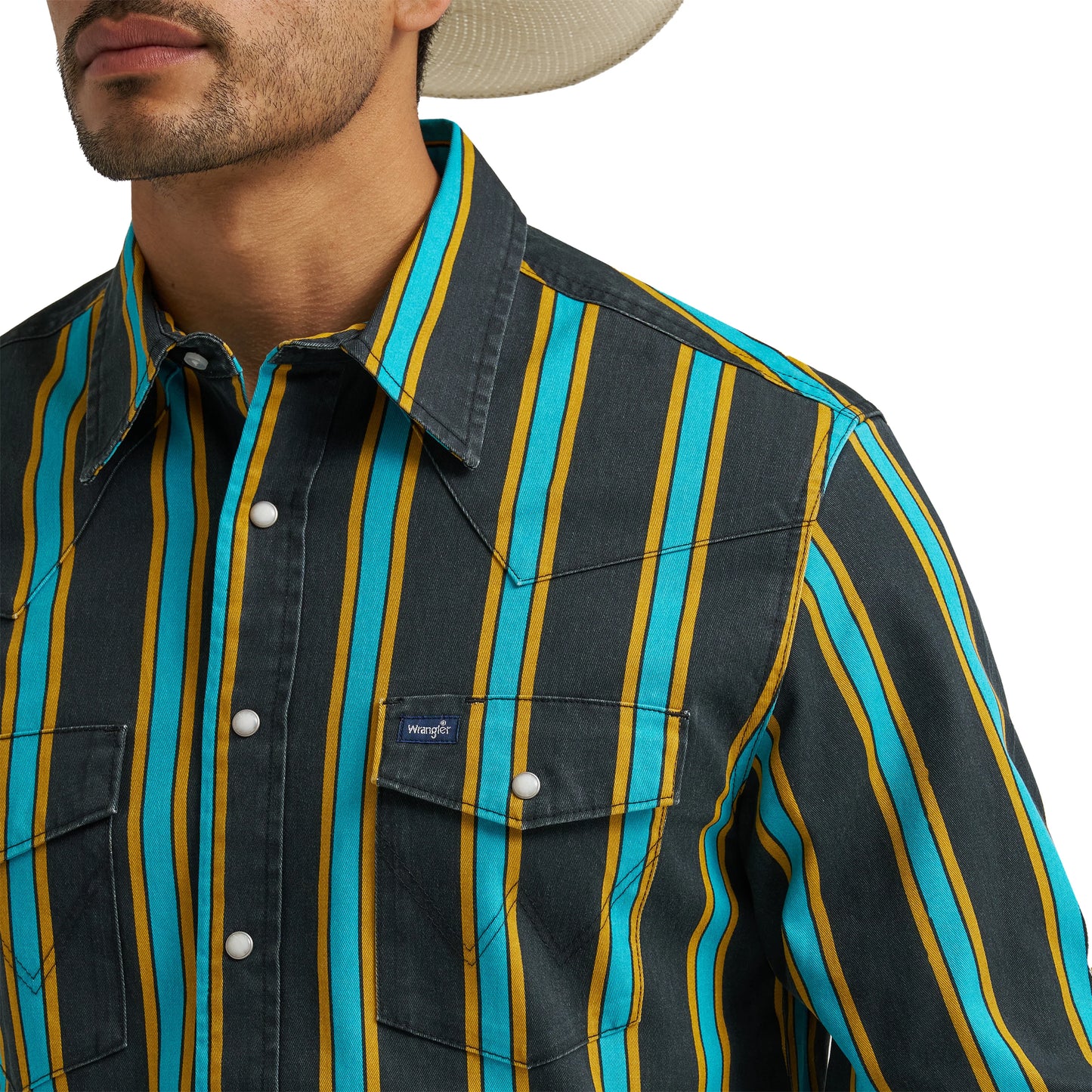 Wrangler Men's Vintage Inspired Teal Pop Western Shirt