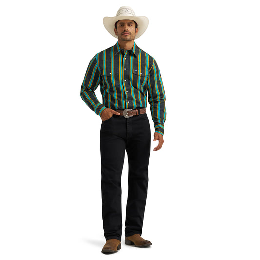 Wrangler Men's Vintage Inspired Teal Pop Western Shirt