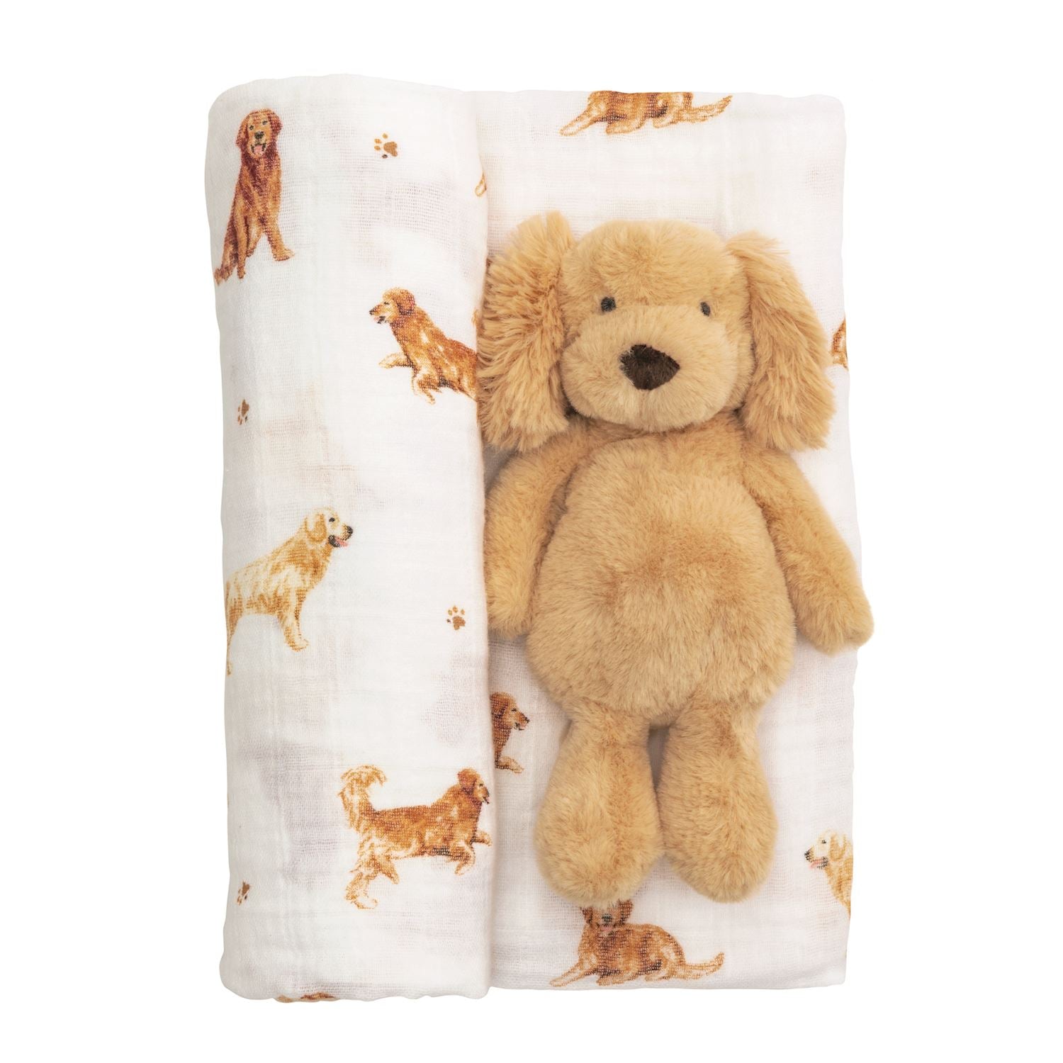 Retriever Swaddle and Rattle Gift Set, 2-Piece