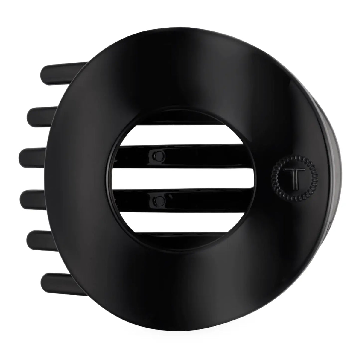 Teleties Jet Black Large Flat Circle Hair Clip, front view