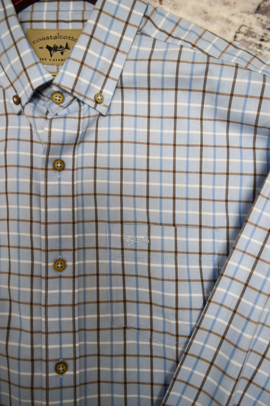 Coastal Cotton Men's Bay Blue Twill Sports Shirt