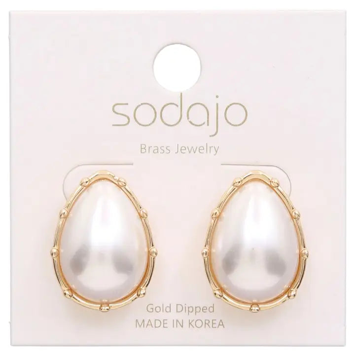 Sodajo Teardrop Pearl Bead Gold Dipped Earring