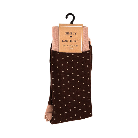 Brown Dot Crew Socks by Simply Southern