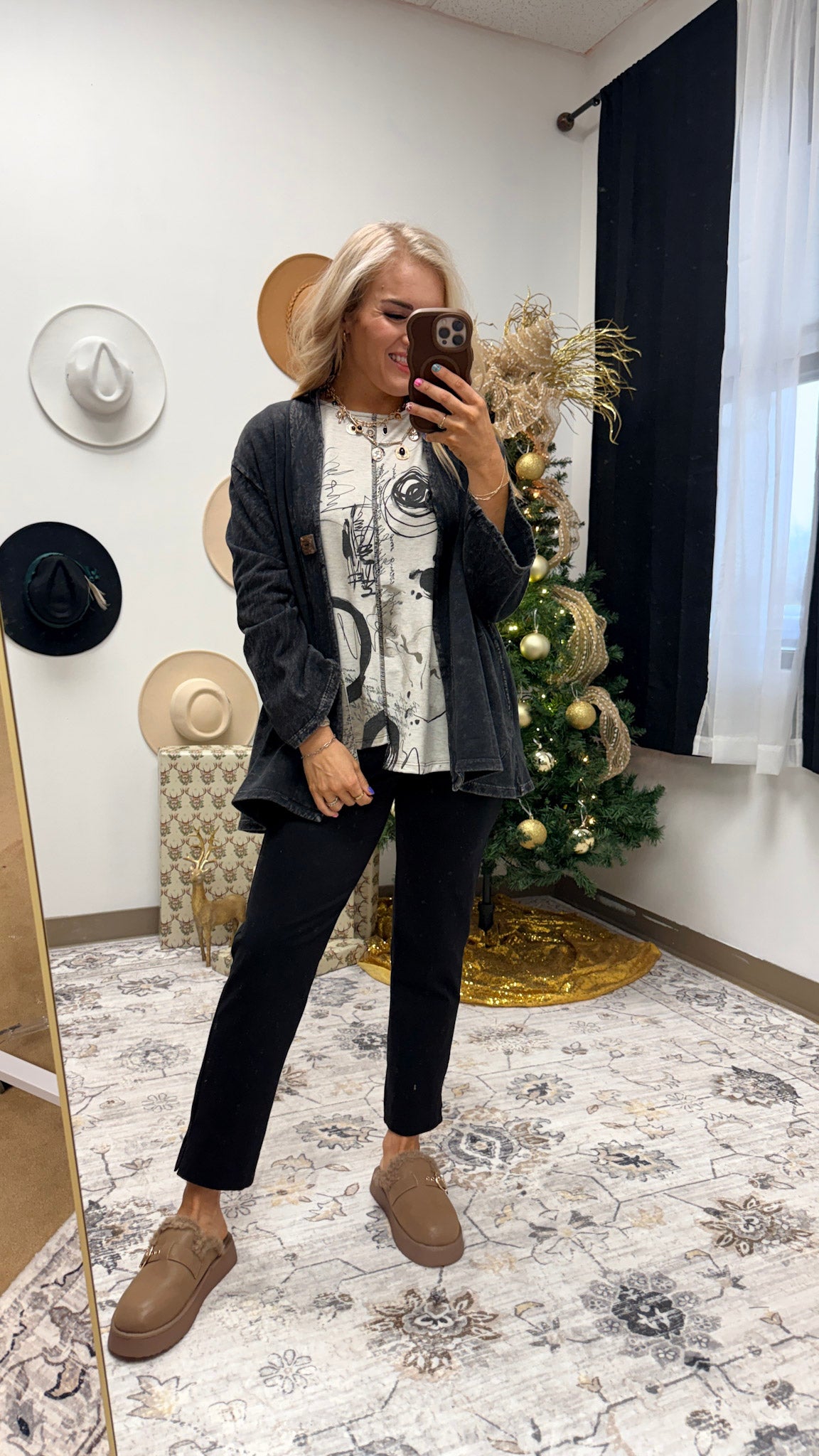 Jess & Jane Black Mineral Washed Fleece Cardigan