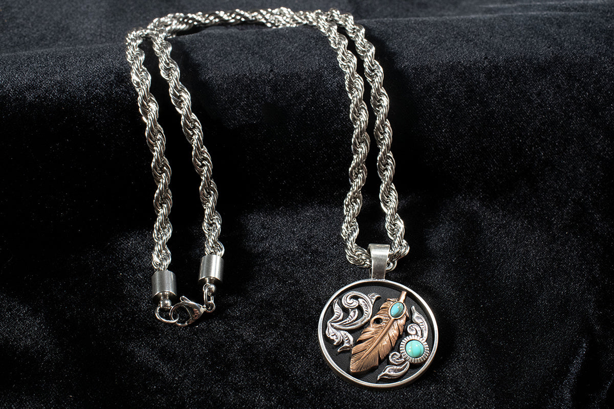 Twister Mens 24" Feather Pendant Necklace