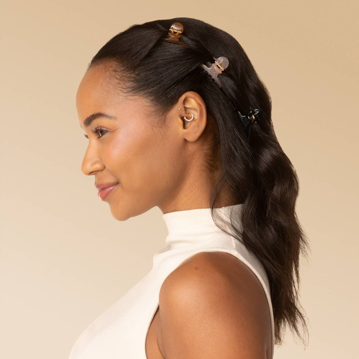 Recycled Plastic Mini Arched Clips 6pc Set - Soft Pink, Mocha and Black