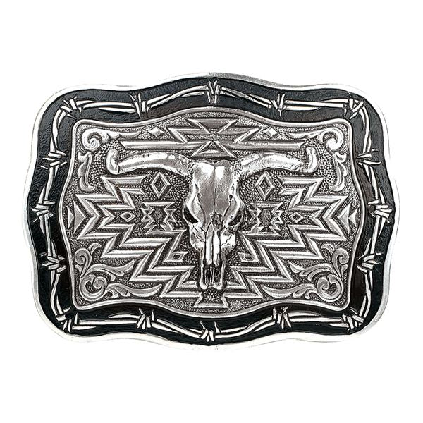 M&F Barbwire Edge Steer Skull Belt Buckle