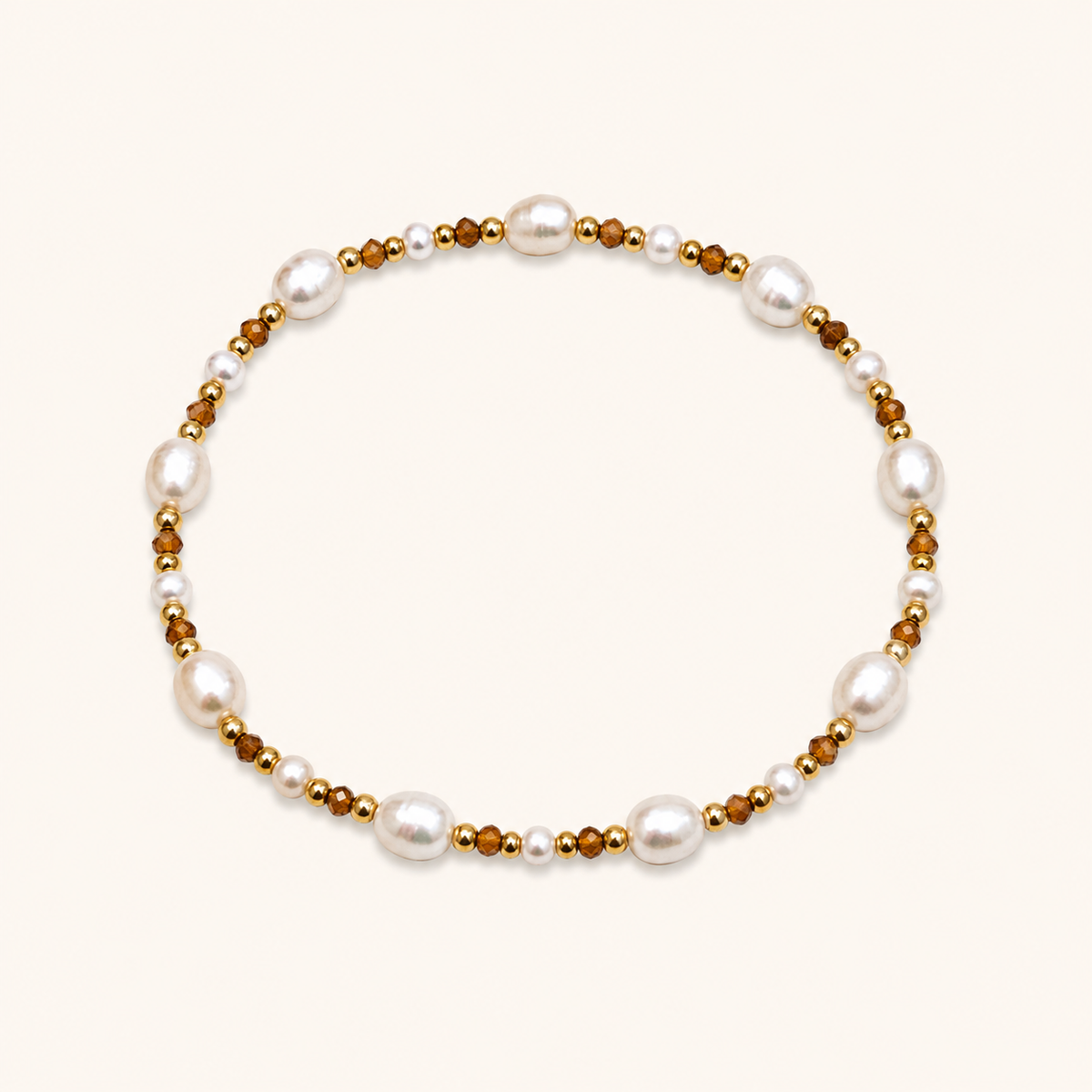 Waterproof Jackie Pearl Brown Bead Bracelet