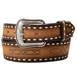 3D Mens 1 3/4"-1 1/2" Boot Stitch Brown Leather Belt