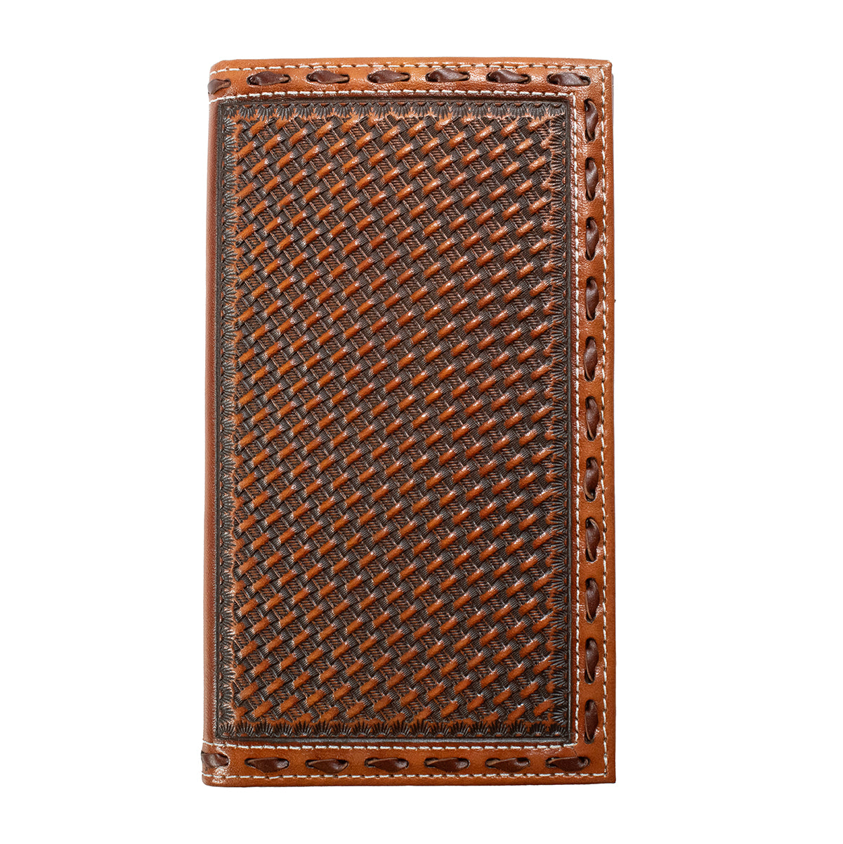 3D Mens Basketweave Embossed Brown Trifold Rodeo Wallet