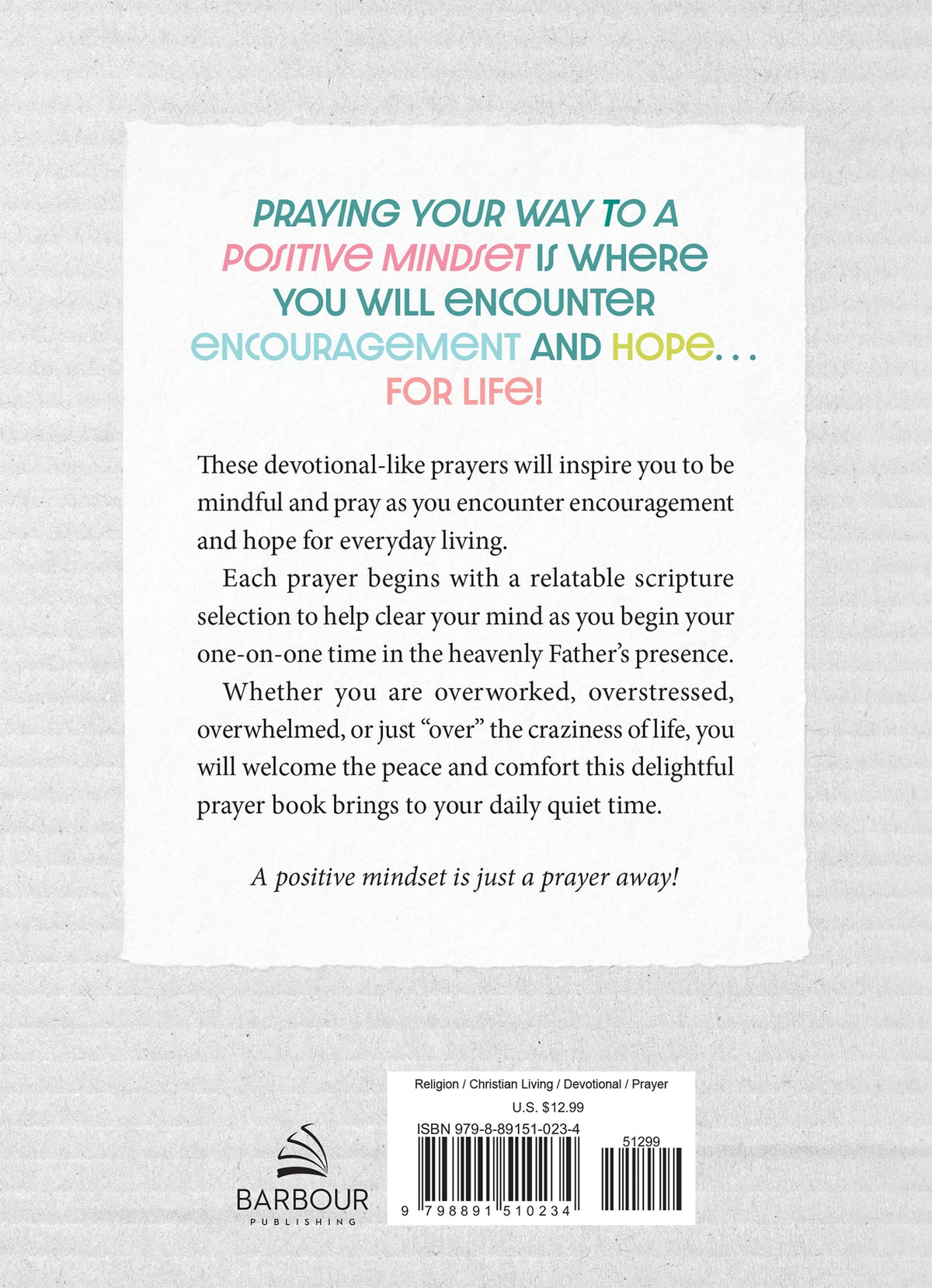 Praying Your Way to a Positive Mindset journal, back cover on white