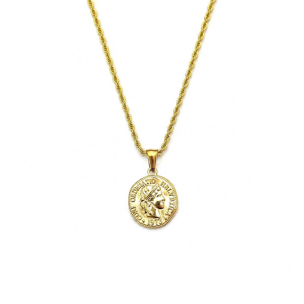 Gold Vintage Coin Necklace Water Resistant