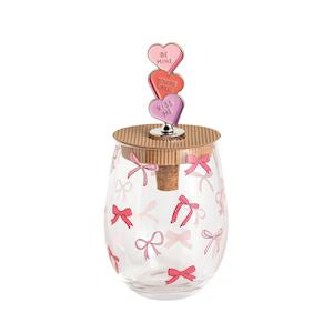 Mud Pie Valentines Wine Glass & Stopper Set - 3 Colors