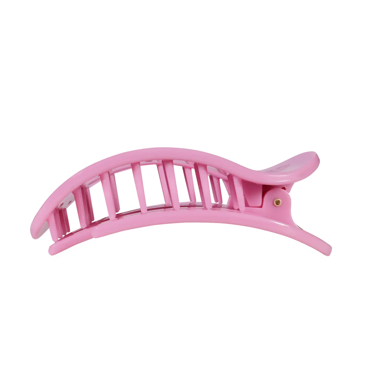 Teleties Just Add A Bow Large Flat Round Hair Clip in pink, side profile showing teeth