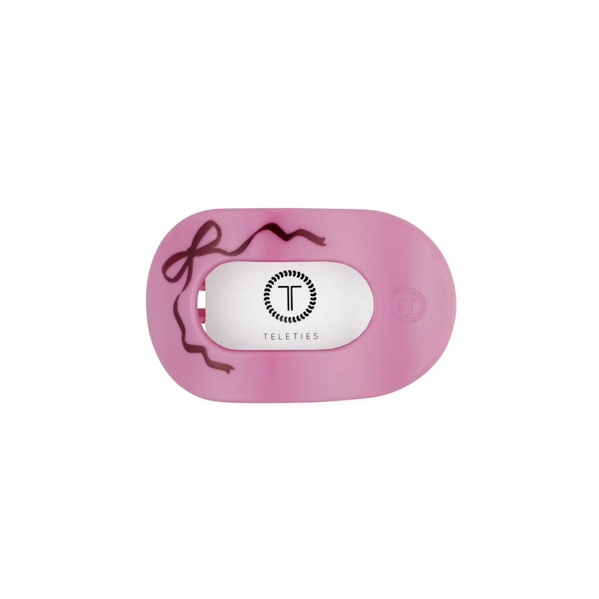 Teleties Just Add A Bow Small Flat Round Hair Clip, pink with bow print, in packaging