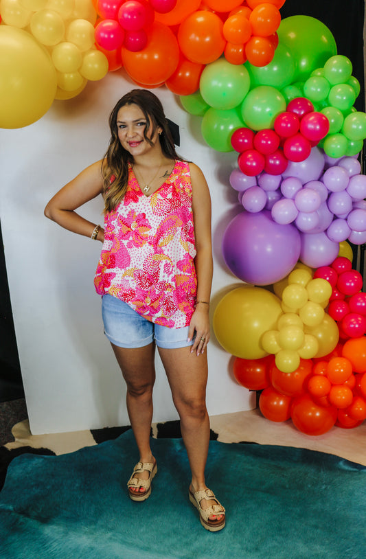 Sydney Starburst Pink Floral Tank