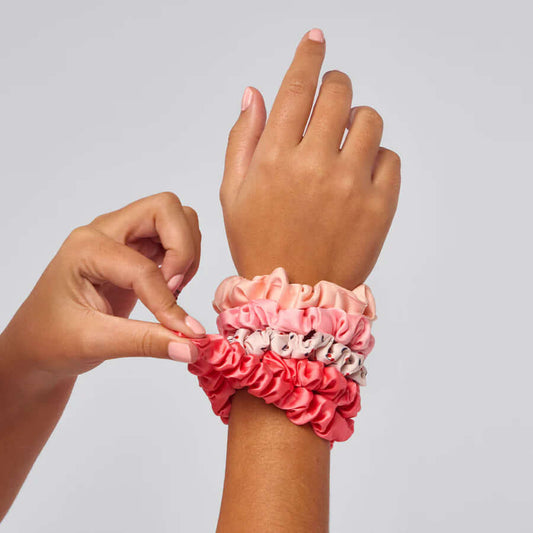 Cherry Blossom Ruched Satin Scrunchies 5pc Set