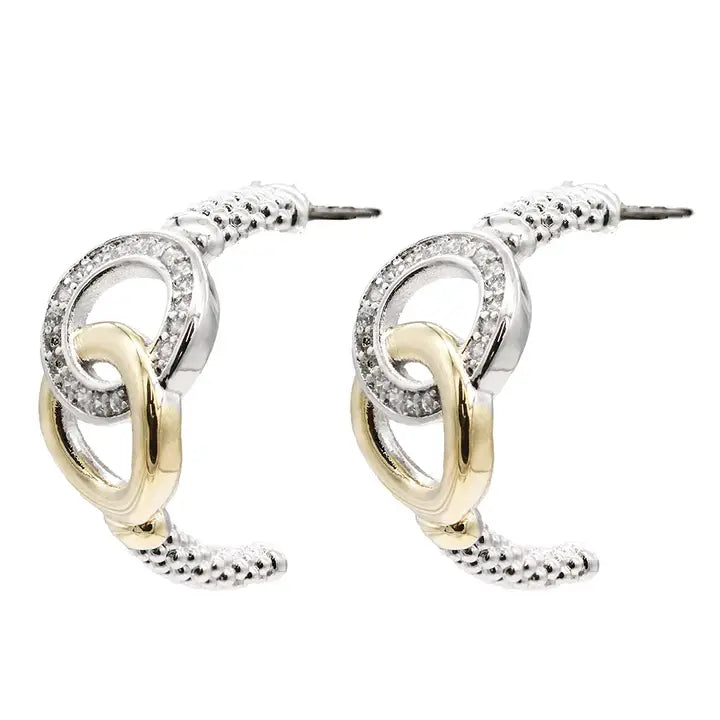 Silver Two Tone Circle Link Open Hoop Earring