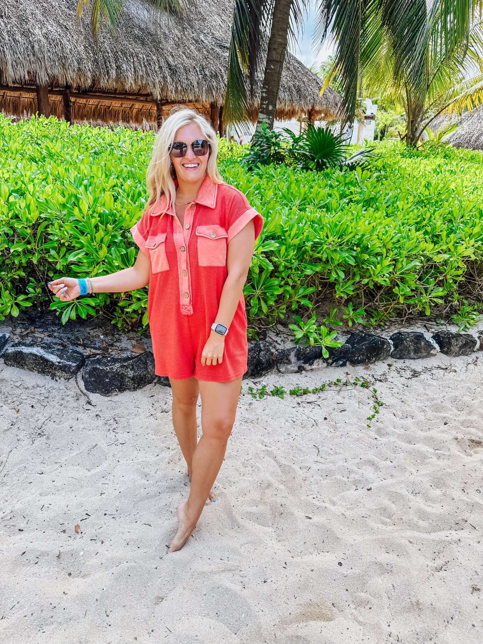 Red waffle knit Romper