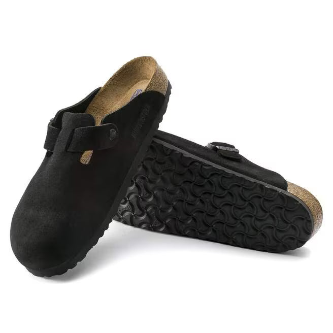 Black Boston Soft Footbed Leather Suede Birkenstock