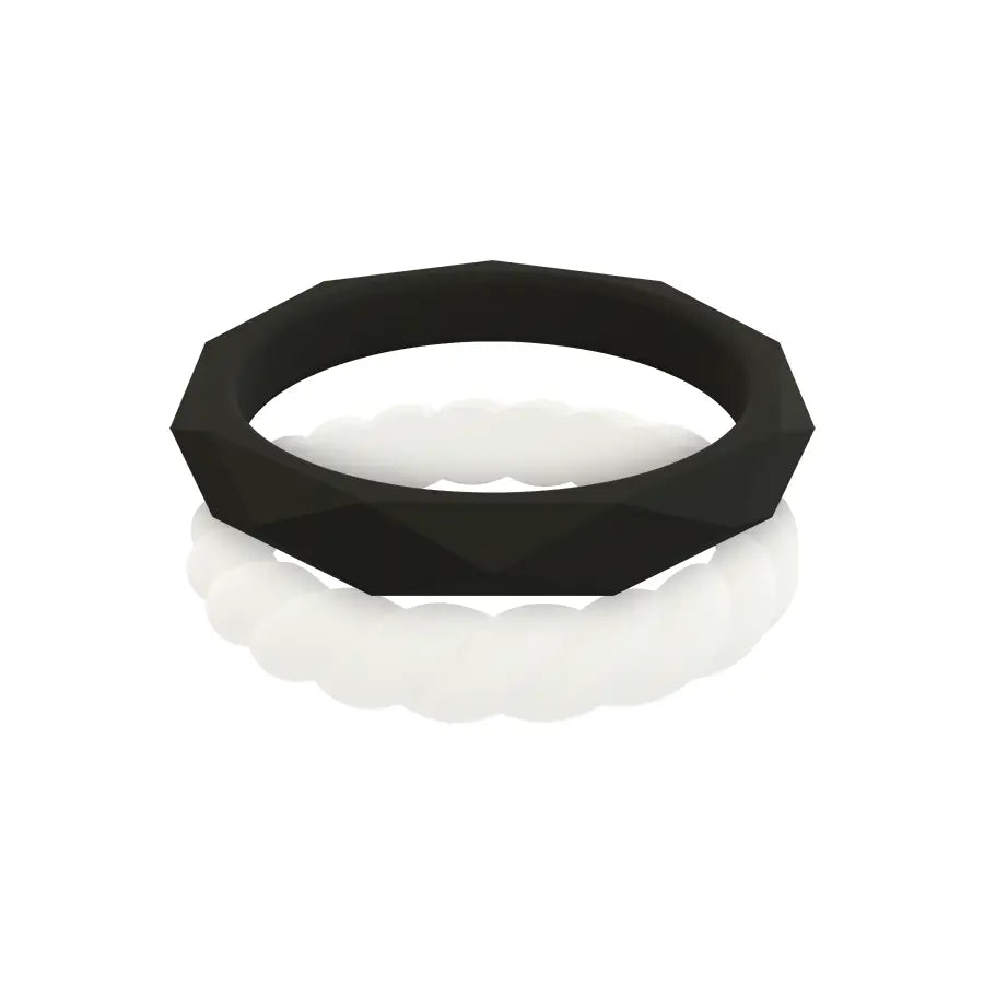 Qalo White Quartz Twist & Classic Black Geo Silicon Rings Stackable Collection
