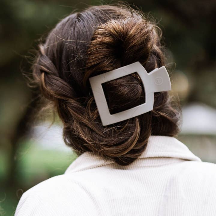 Square Large Flat Hair Clip- Silver Flames