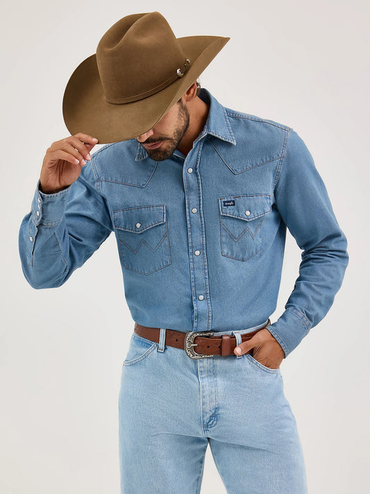 Cowboy Cut L/S Western Denim Snap Work Shirt (Stonewash)