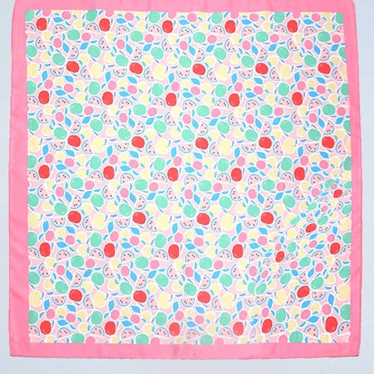 Pink Fruit Print Silky Feel Bandana Scarf