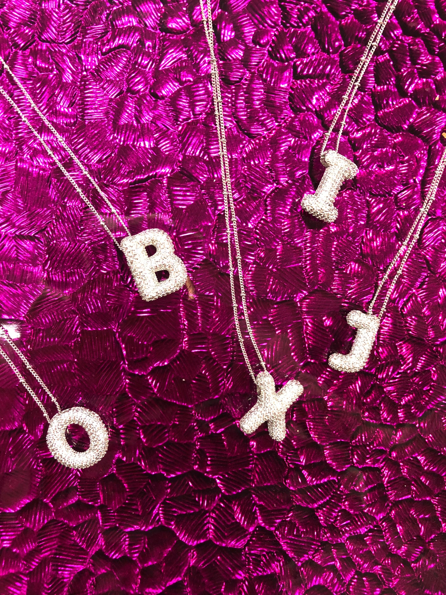 Silver Rhinestone Initial Bubble Letter O Necklace