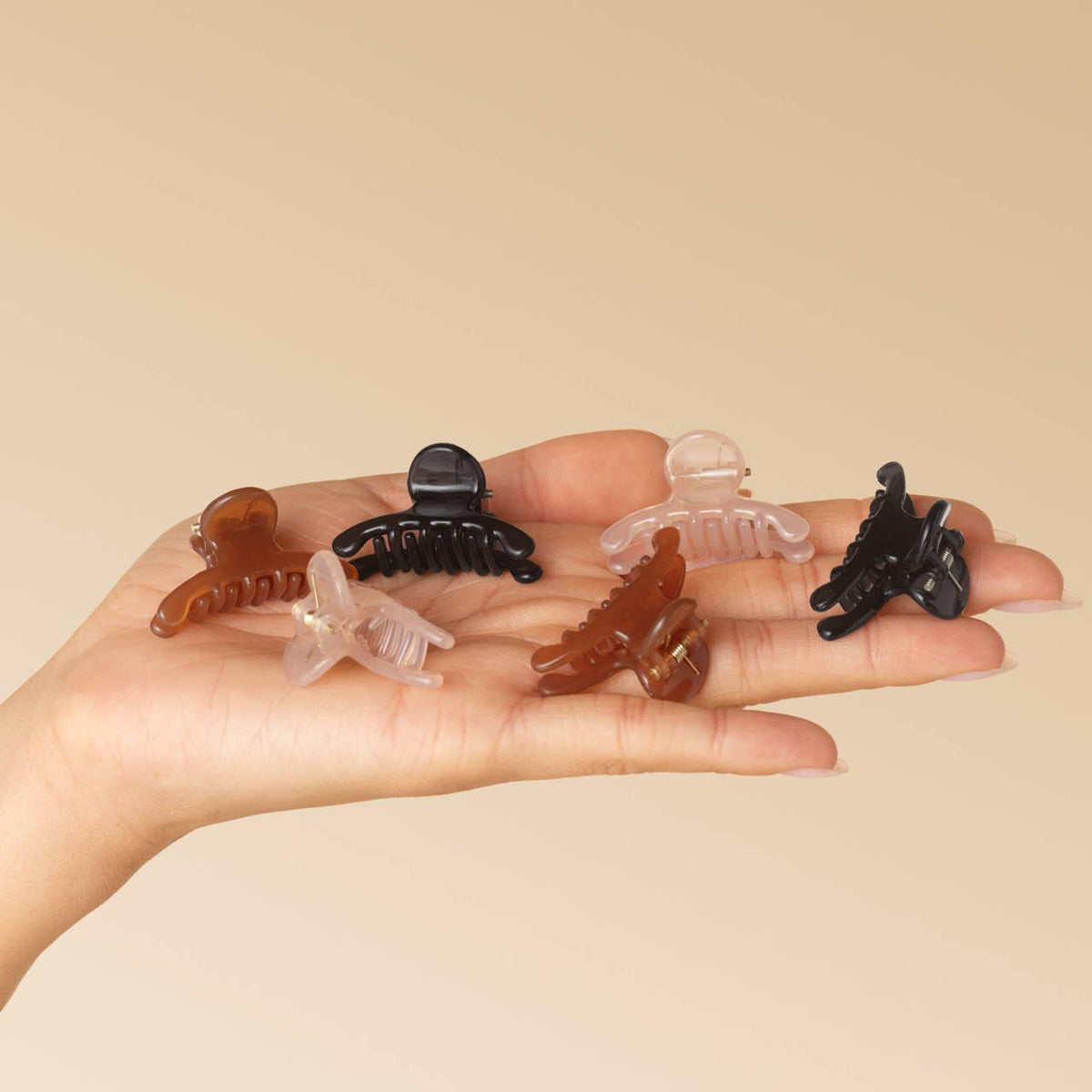 Recycled Plastic Mini Arched Clips 6pc Set - Soft Pink, Mocha and Black