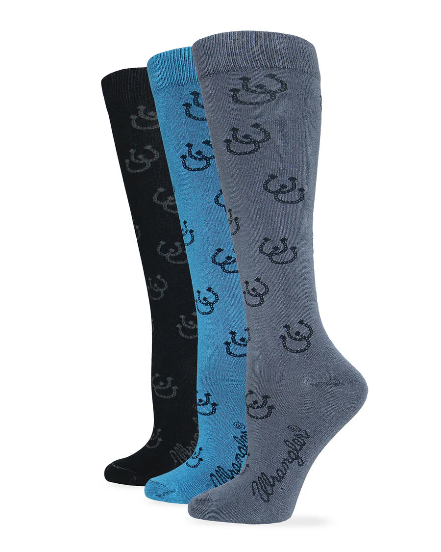 Wrangler Ladies Horse Shoe Knee High Boot Socks - 3 Pack