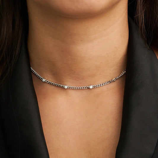 Silver Cz Dainty Choker - Water Resistant