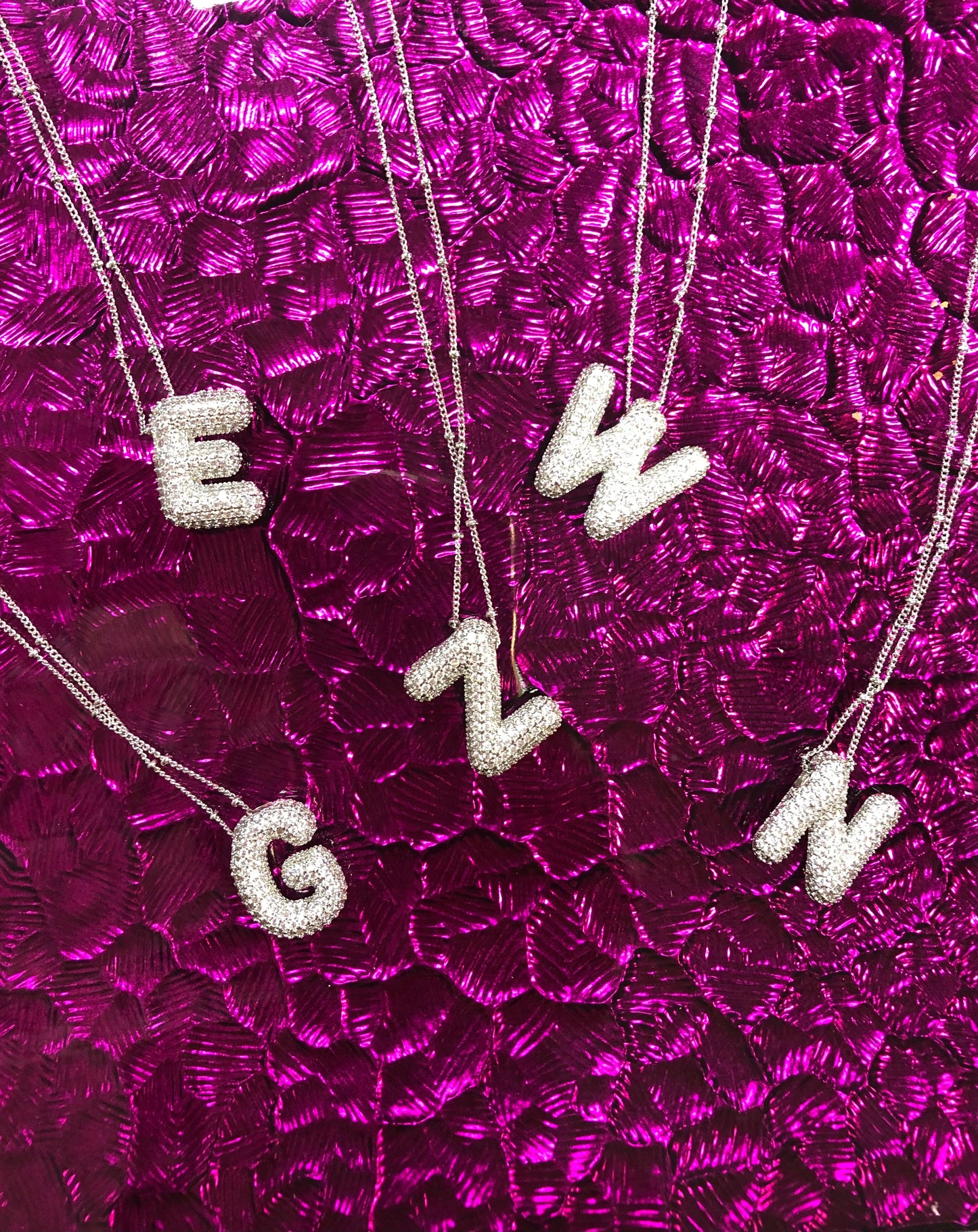 Silver Rhinestone Initial Bubble Letter E Necklace