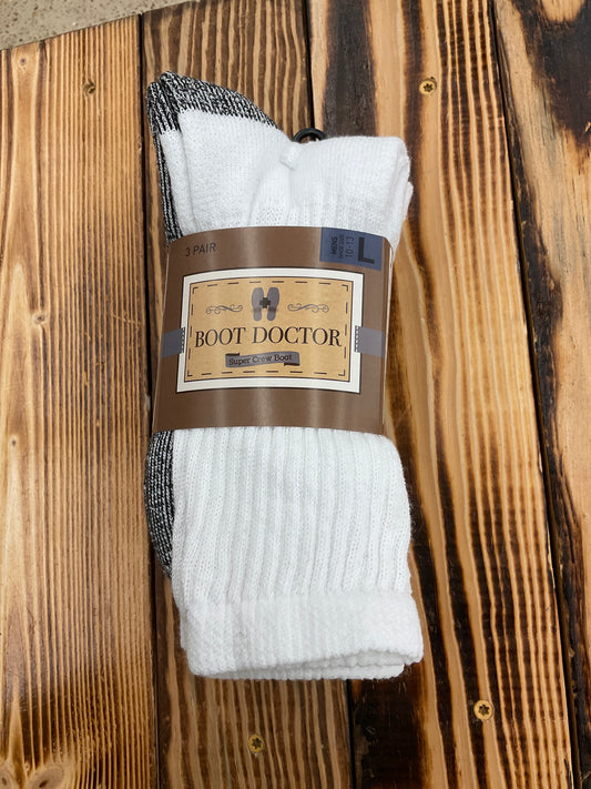 Boot Doctor Men's Super Crew White Socks - 3 Pair